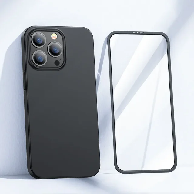 iPhone 13 Pro Max tok, elülső és hátsó fedél + edzett üveg, fekete