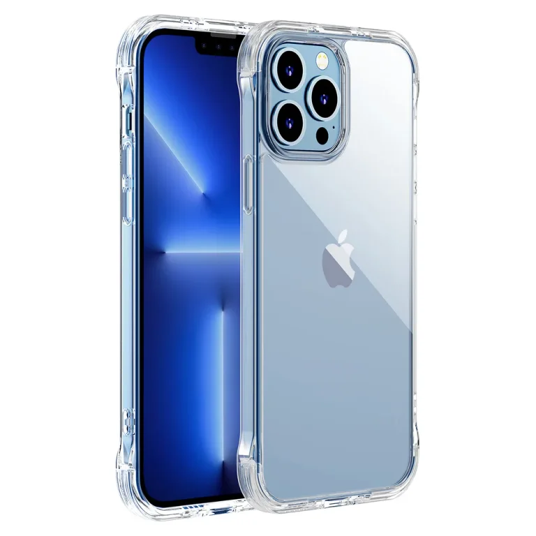 iPhone 13 tok, strapabíró tok kampókkal és állvánnyal, átlátszó