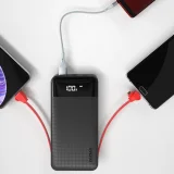 10000 mAh-s 2 A-es power bank + 3 az 1-ben Lightning–USB-C–micro USB 3 A-es kábel, fekete 2