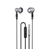 Fém vezetékes fülhallgató, 3,5 mm-es mini jack, szürke