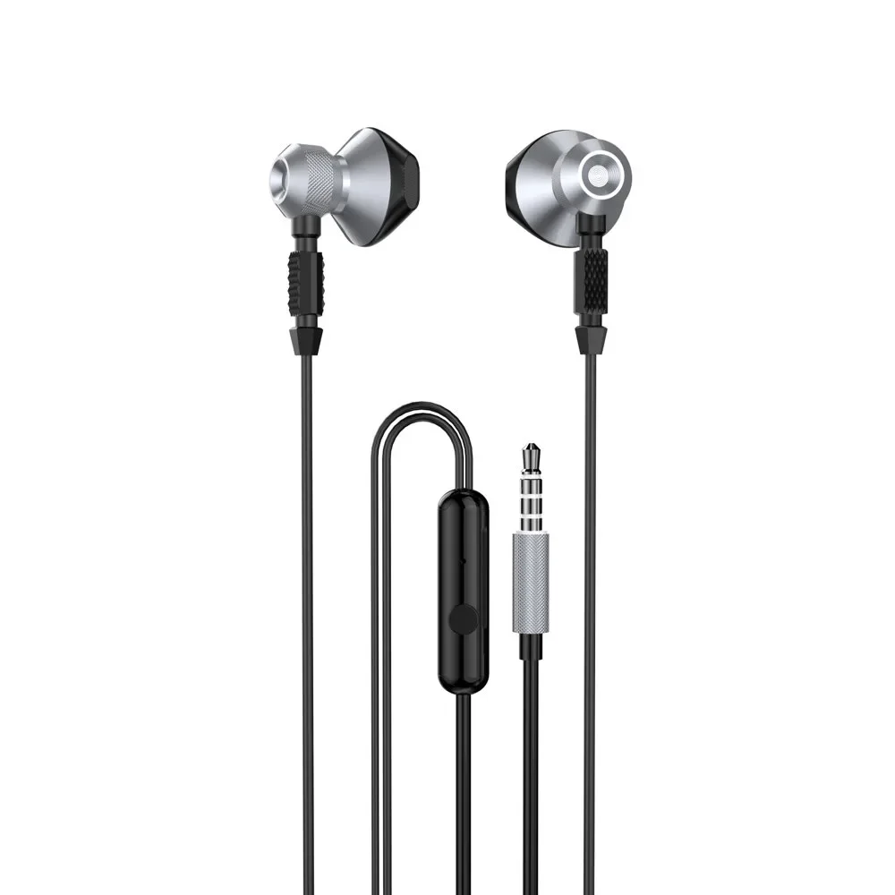 Fém vezetékes fülhallgató, 3,5 mm-es mini jack, szürke