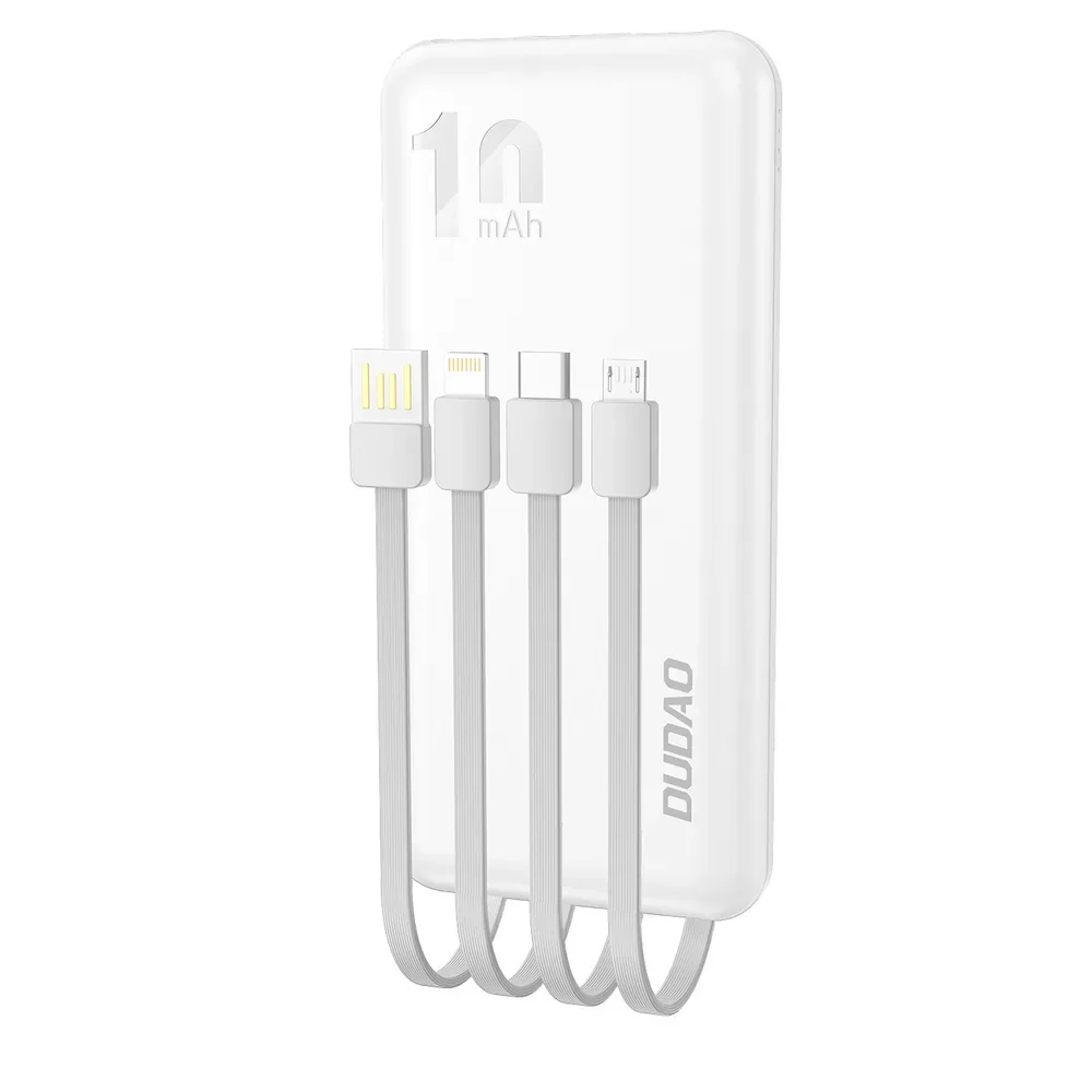 K6Pro 10000 mAh univerzális powerbank USB-C, microUSB és Lightning kábelekkel – fehér