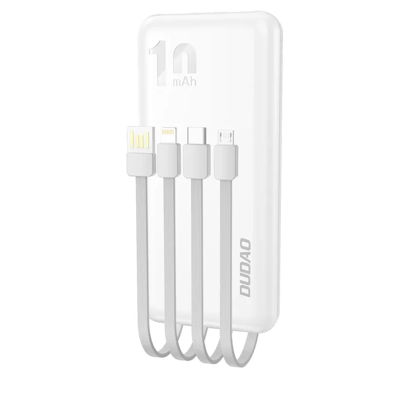K6Pro 10000 mAh univerzális powerbank USB-C, microUSB és Lightning kábelekkel – fehér