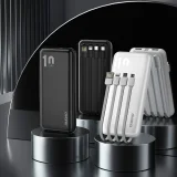 K6Pro 10000 mAh univerzális powerbank USB-C, microUSB és Lightning kábelekkel – fehér 4