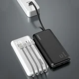 K6Pro 10000 mAh univerzális powerbank USB-C, microUSB és Lightning kábelekkel – fehér 5