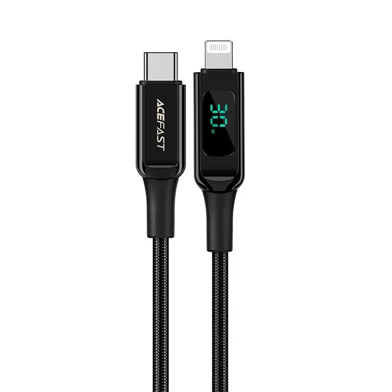 Fonott kábel LED-jelzővel iPhone-hoz MFI USB-C – Lightning 1,2 m 30 W 3 A fekete