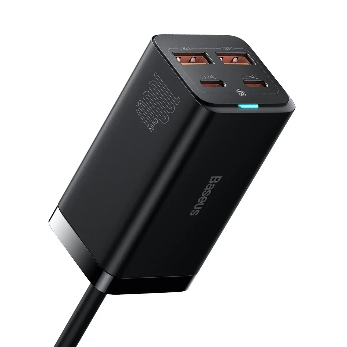 GaN gyors univerzális fali töltő 2x USB-C 2x USB 100 W QC 4.0+ AFC fekete