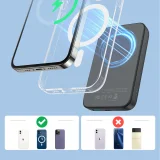 Mini 10000 mAh mágneses power bank QC PD USB és USB-C töltőkkel, fekete 6