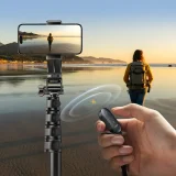Selfie-bot állvánnyal és Bluetooth-távirányítóval, hosszú selfie-bot 1,8 m, fekete 3