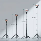 Selfie-bot állvánnyal és Bluetooth-távirányítóval, hosszú selfie-bot 1,8 m, fekete 6