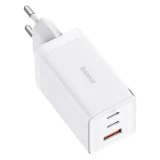 GaN 65 W-os gyorstöltő 2x USB-C porttal + fehér USB-C kábel 2