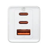 GaN 65 W-os gyorstöltő 2x USB-C porttal + fehér USB-C kábel 4