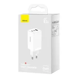 GaN 65 W-os gyorstöltő 2x USB-C porttal + fehér USB-C kábel 5