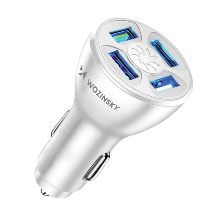50 W-os autós töltő 4x USB-A QC porttal, fehér