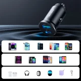 30 W-os mini autós töltő USB-A QC3.0 USB-C PD fekete 11