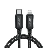 MFI-tanúsítvánnyal rendelkező kábel iPhone-hoz, USB-C – Lightning, 30 W, 3 A, 1,8 m, fekete