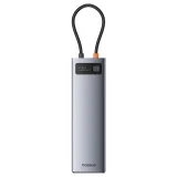 11-in-1 USB-C–USB-C PD hub adapter 4x USB, HDMI, VGA, AUX, RJ45, SD és TF portokkal, szürke 10