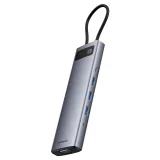 11-in-1 USB-C–USB-C PD hub adapter 4x USB, HDMI, VGA, AUX, RJ45, SD és TF portokkal, szürke 2