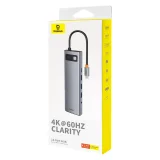11-in-1 USB-C–USB-C PD hub adapter 4x USB, HDMI, VGA, AUX, RJ45, SD és TF portokkal, szürke 5