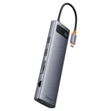 11-in-1 USB-C–USB-C PD hub adapter 4x USB, HDMI, VGA, AUX, RJ45, SD és TF portokkal, szürke 7