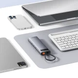 11-in-1 USB-C–USB-C PD hub adapter 4x USB, HDMI, VGA, AUX, RJ45, SD és TF portokkal, szürke 9