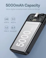 Mini power bank 5000mAh 20W + USB-C kábel 20V / 3A, fekete 8