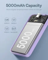 5000 mAh-s, 20 W-os mini power bank + lila USB-C kábel 20 V / 3 A 8