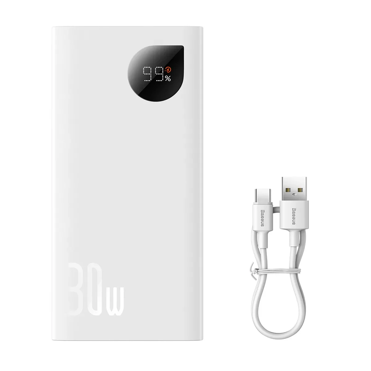 Adaman2 10000mAh power bank digitális kijelzővel, 2x USB-A / 1x USB-C 30W, fehér