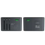 Univerzális GaN utazótöltő, 2x USB-A, 3x USB-C, brit, EU, USA és ausztrál csatlakozókkal, fekete 10
