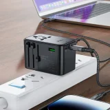 Univerzális GaN utazótöltő, 2x USB-A, 3x USB-C, brit, EU, USA és ausztrál csatlakozókkal, fekete 3