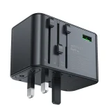Univerzális GaN utazótöltő, 2x USB-A, 3x USB-C, brit, EU, USA és ausztrál csatlakozókkal, fekete 6