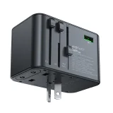 Univerzális GaN utazótöltő, 2x USB-A, 3x USB-C, brit, EU, USA és ausztrál csatlakozókkal, fekete 7