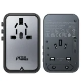 Univerzális GaN utazótöltő, 2x USB-A, 3x USB-C, brit, EU, USA és ausztrál csatlakozókkal, fekete 9
