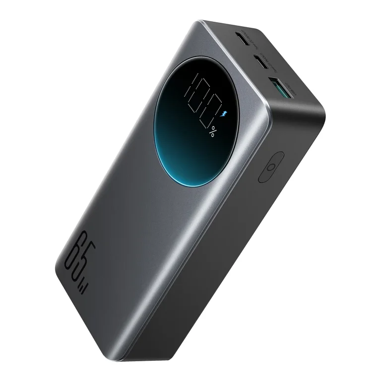30 000 mAh 65 W 3 A USB/USB-C digitális power bank, fekete