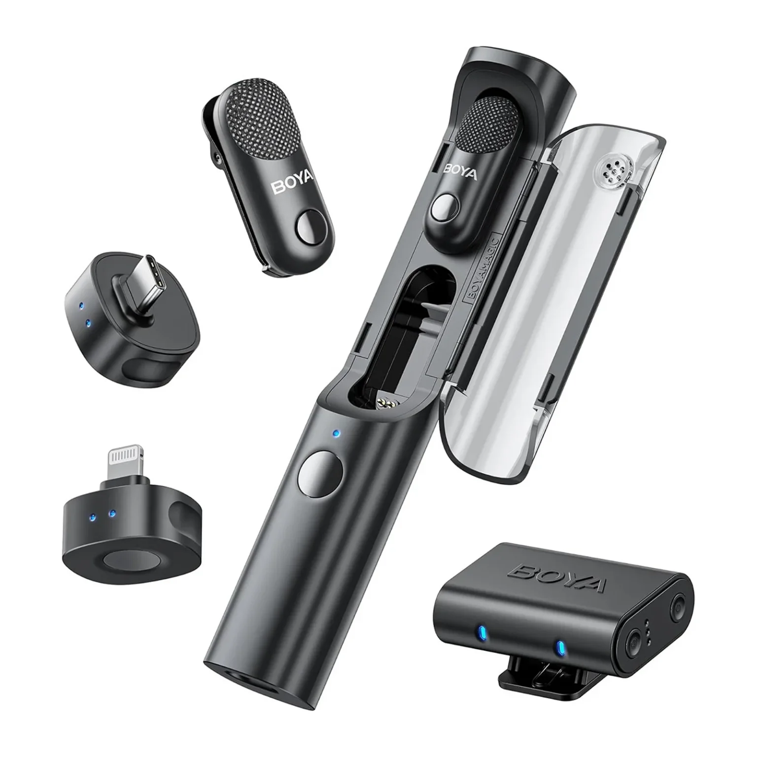 MAGIC-02 4 az 1-ben 2,4 GHz-es USB-C vezeték nélküli mikrofonkészlet – fekete