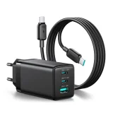 65 W-os GaN USB-A–USB-C fali töltő 100 W-os USB-C kábellel (1,2 m) – fekete