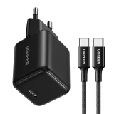 X513 GaN USB-C 30 W-os fali töltő 1 m-es USB-C kábellel – fekete