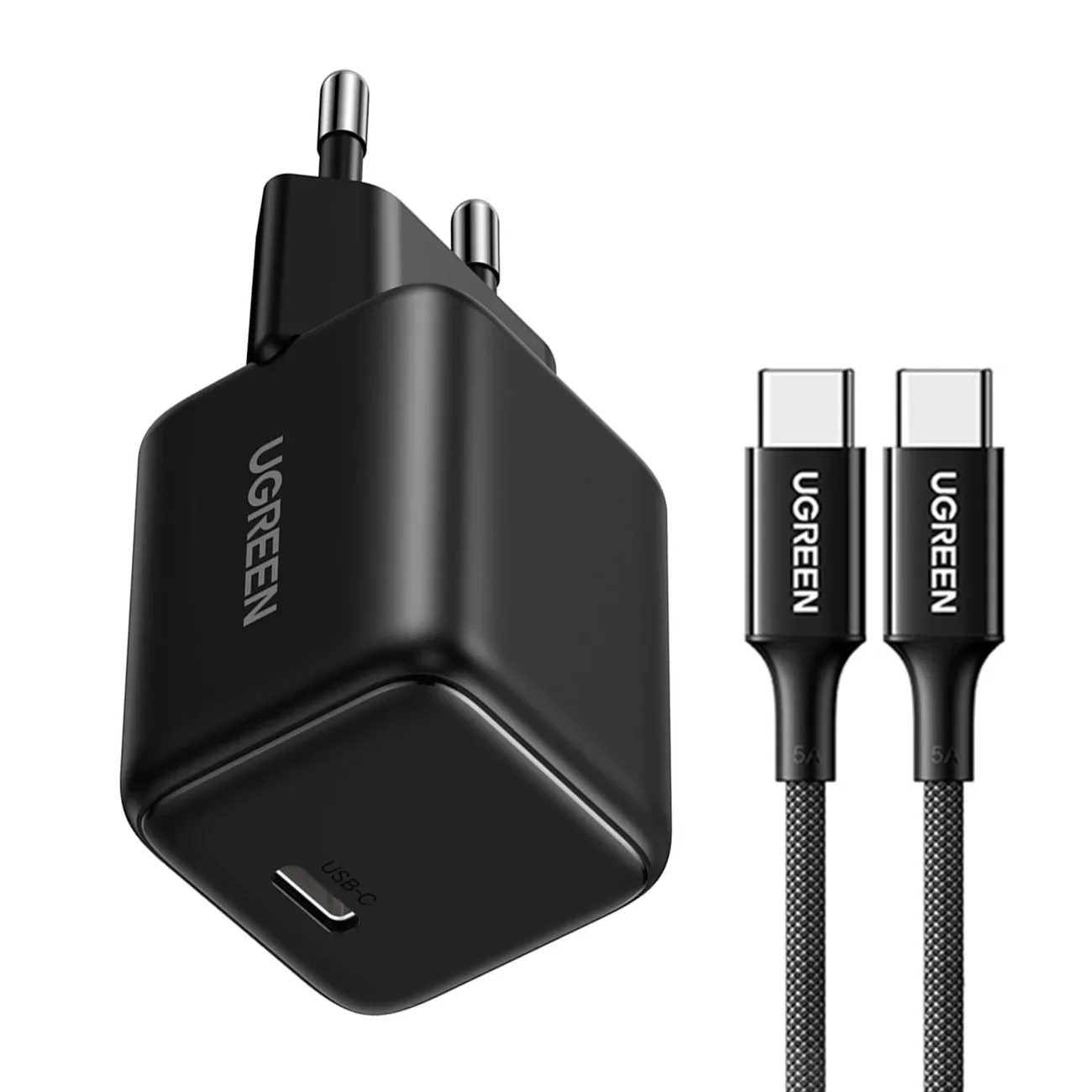 X513 GaN USB-C 30 W-os fali töltő 1 m-es USB-C kábellel – fekete
