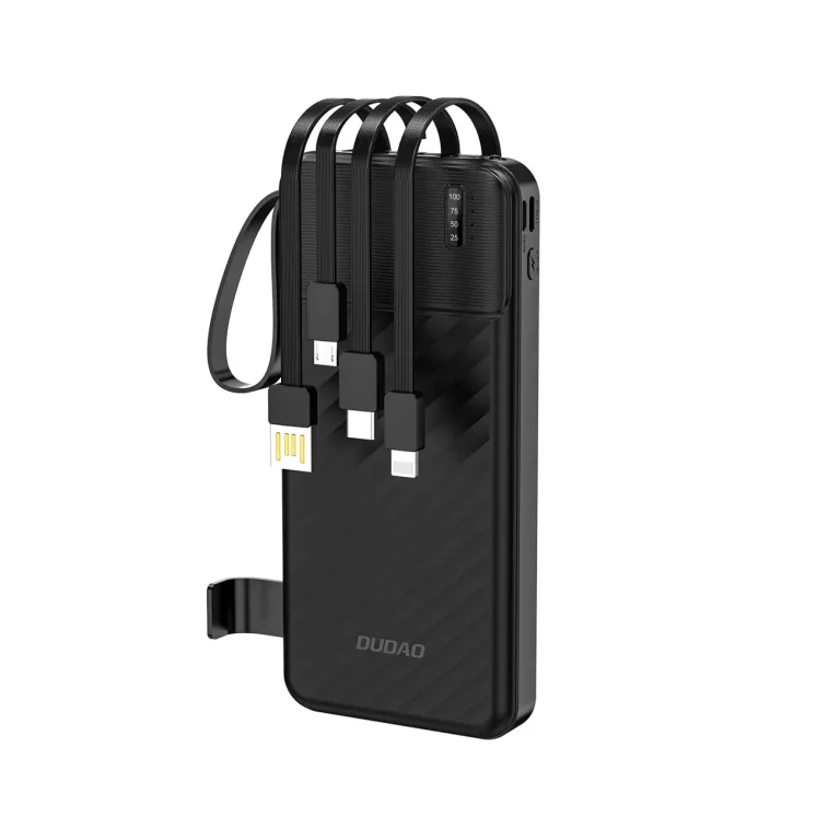 K11 10000 mAh-s powerbank beépített kábelekkel – fekete