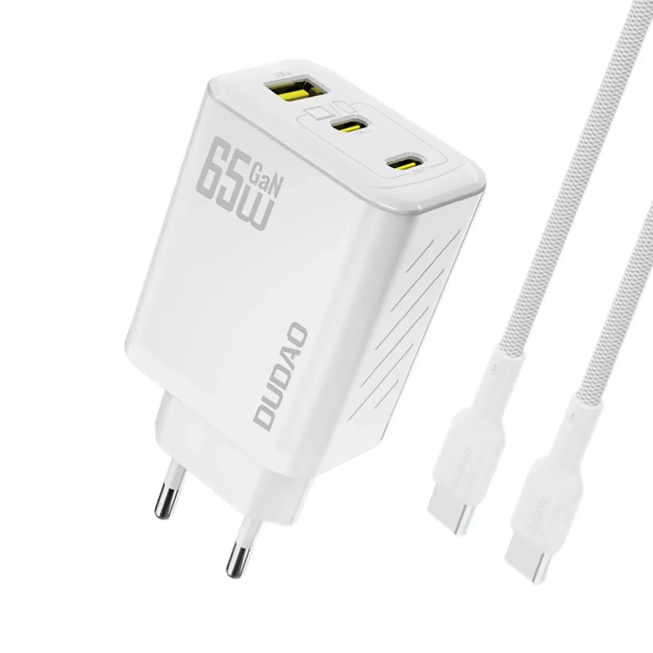 GaN AC adapter s USB-C kabelom od 1 m, 65 W - bijeli GaN AC adapter s USB-C kabelom od 1 m, 65 W - bijeli