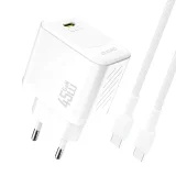 GaN fali töltő USB-C kábellel, 45 W – fehér