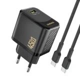 GaN fali töltő USB-C kábellel, 45 W – fekete