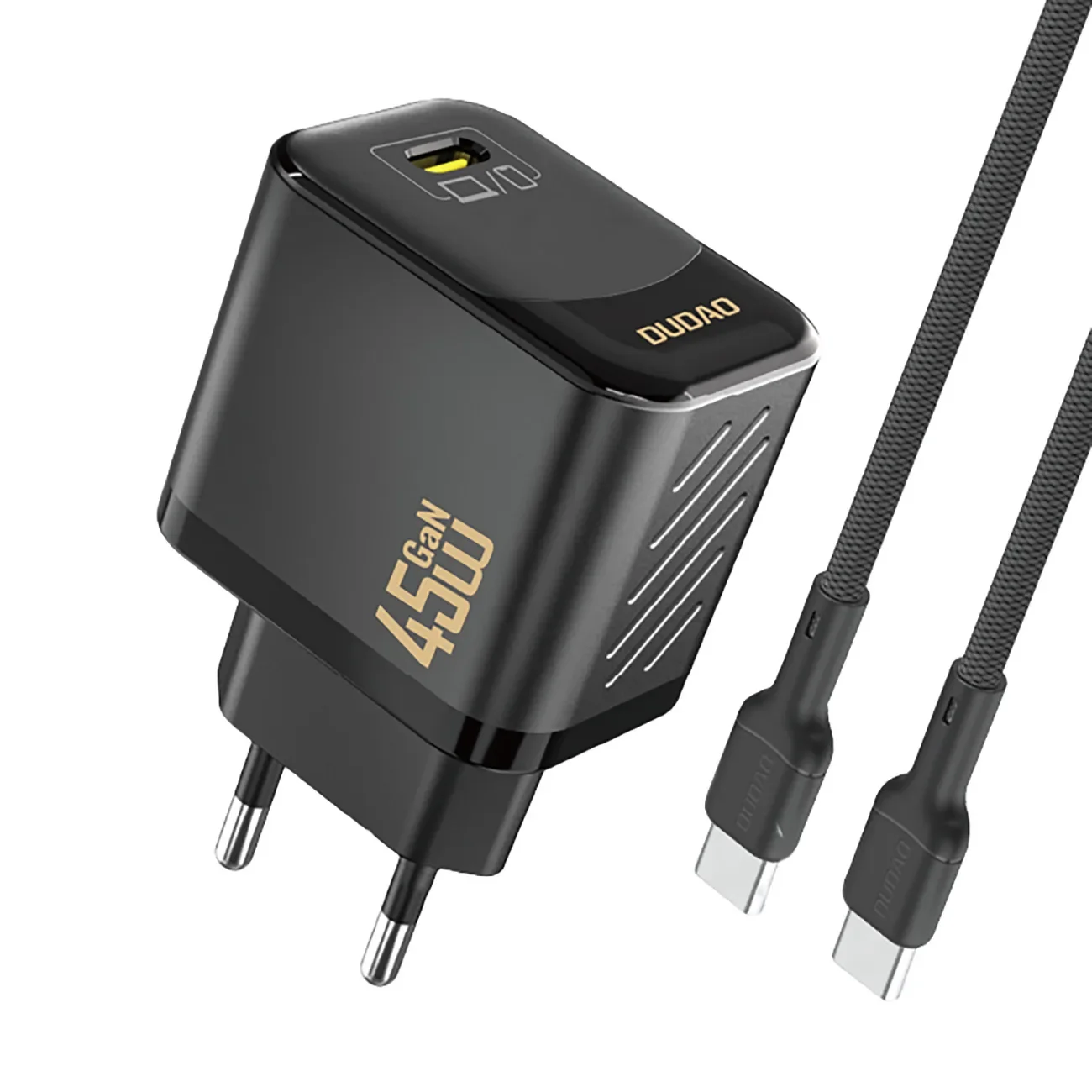 GaN fali töltő USB-C kábellel, 45 W – fekete GaN fali töltő USB-C kábellel, 45 W – fekete
