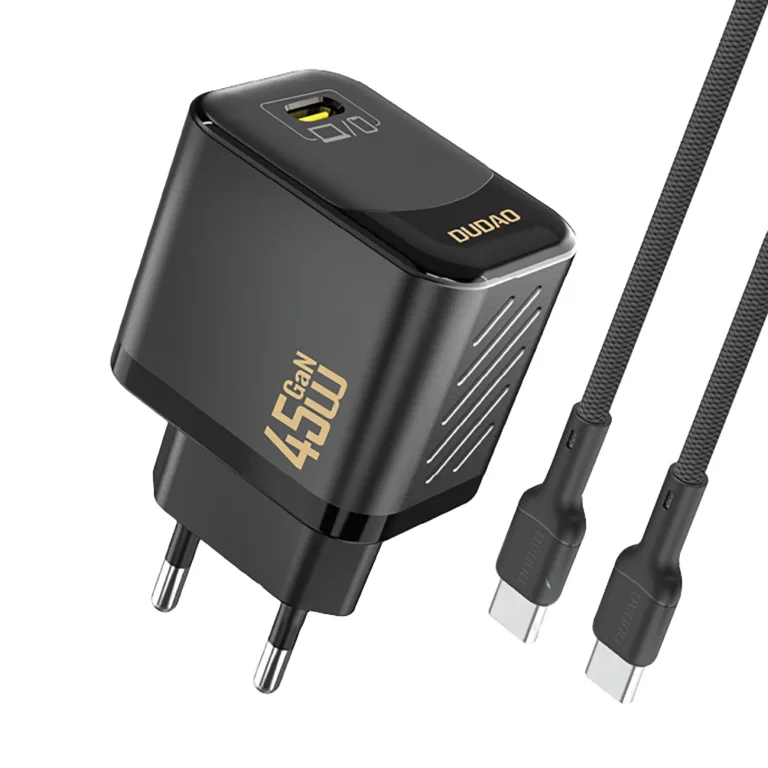 GaN fali töltő USB-C kábellel, 45 W – fekete