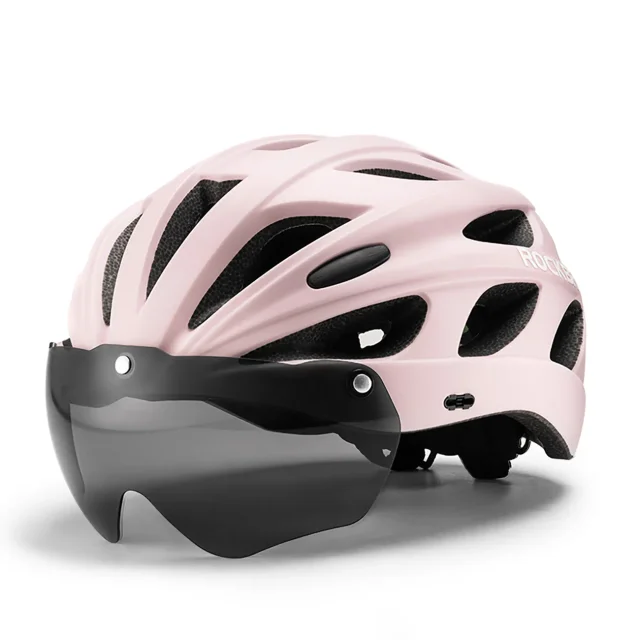 Kerékpáros sisak levehető napellenzővel és UV-szűrővel – rózsaszín