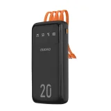 K6Pro+ 20000 mAh-s power bank beépített USB-C, microUSB és iPhone Lightning kábelekkel – fekete