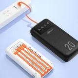 K6Pro+ 20000 mAh-s power bank beépített USB-C, microUSB és iPhone Lightning kábelekkel – fekete 2