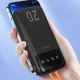 K6Pro+ 20000 mAh-s power bank beépített USB-C, microUSB és iPhone Lightning kábelekkel – fekete 4