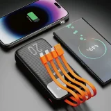 K6Pro+ 20000 mAh-s power bank beépített USB-C, microUSB és iPhone Lightning kábelekkel – fekete 5