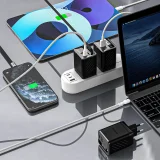 67 W-os GaN USB-A–USB-C fali töltő behúzható USB-C PD QC kábellel – fekete 4